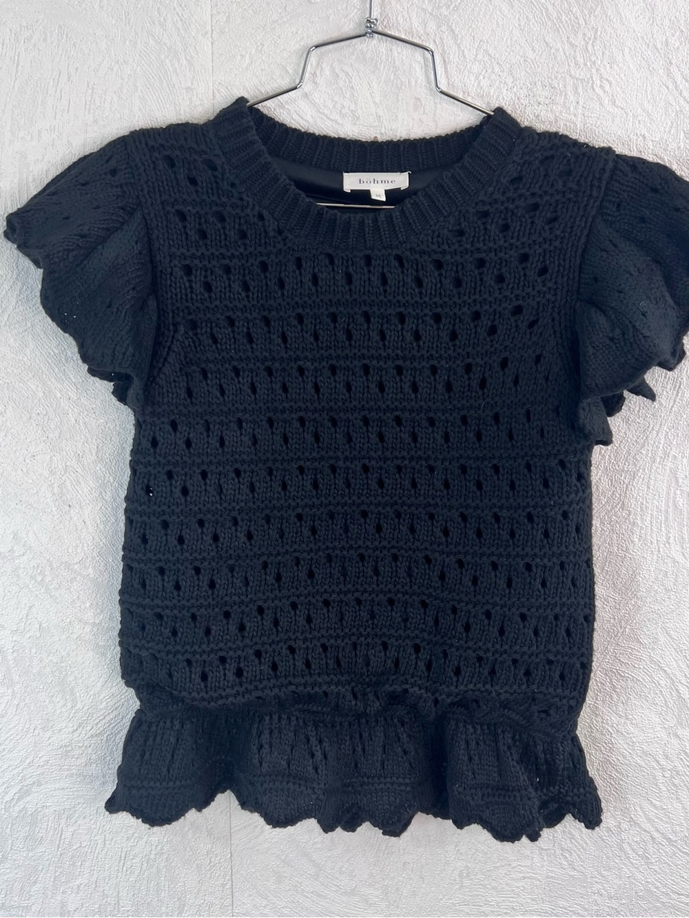 Bohme Black Shelly Ruffled Sweater Top Size Medium